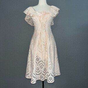 ASTR THE LABEL Eyelet Off Shoulder Lace Up Corset Midi Dress - Coquette Core - S